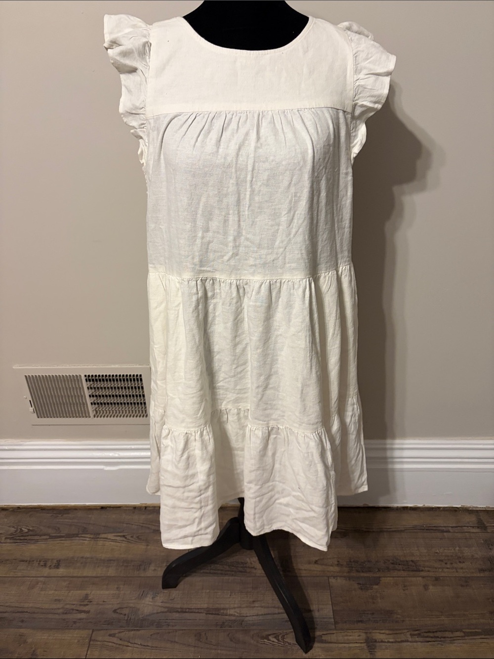 J. Crew Cream Tiered Midi Dress with Ruffle Sleeves